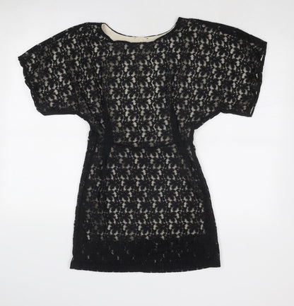 Topshop Womens Black Geometric Polyester Shift Size 10 Round Neck Button