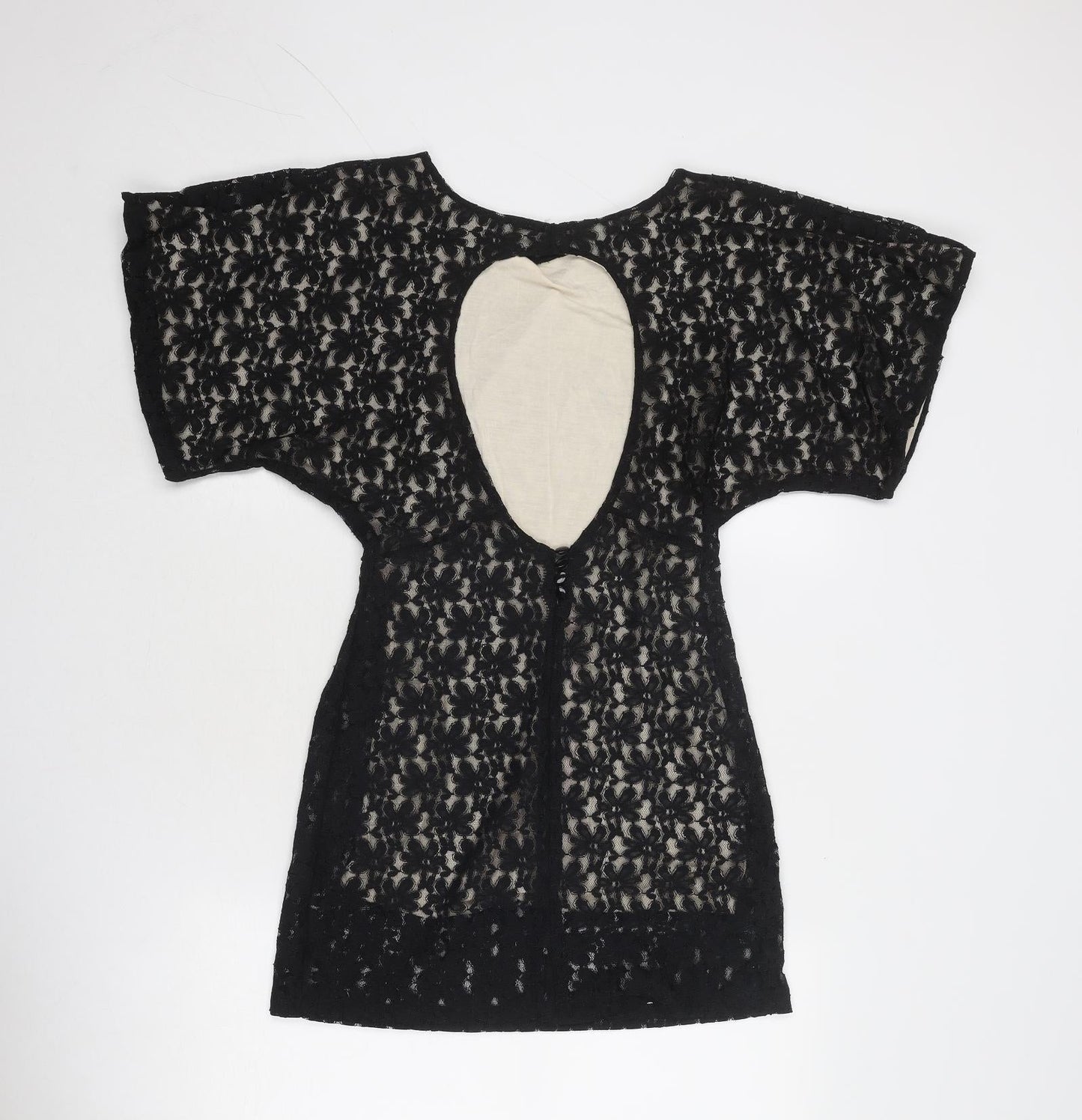 Topshop Womens Black Geometric Polyester Shift Size 10 Round Neck Button