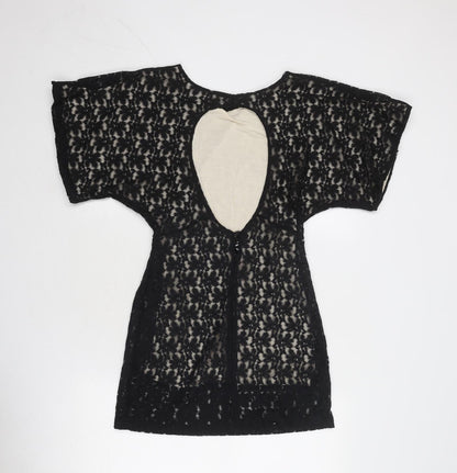 Topshop Womens Black Geometric Polyester Shift Size 10 Round Neck Button