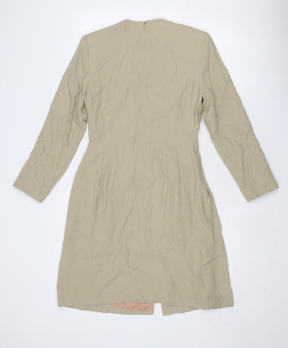 Kasper Womens Beige Polyester Jacket Dress Size 6 V-Neck Zip