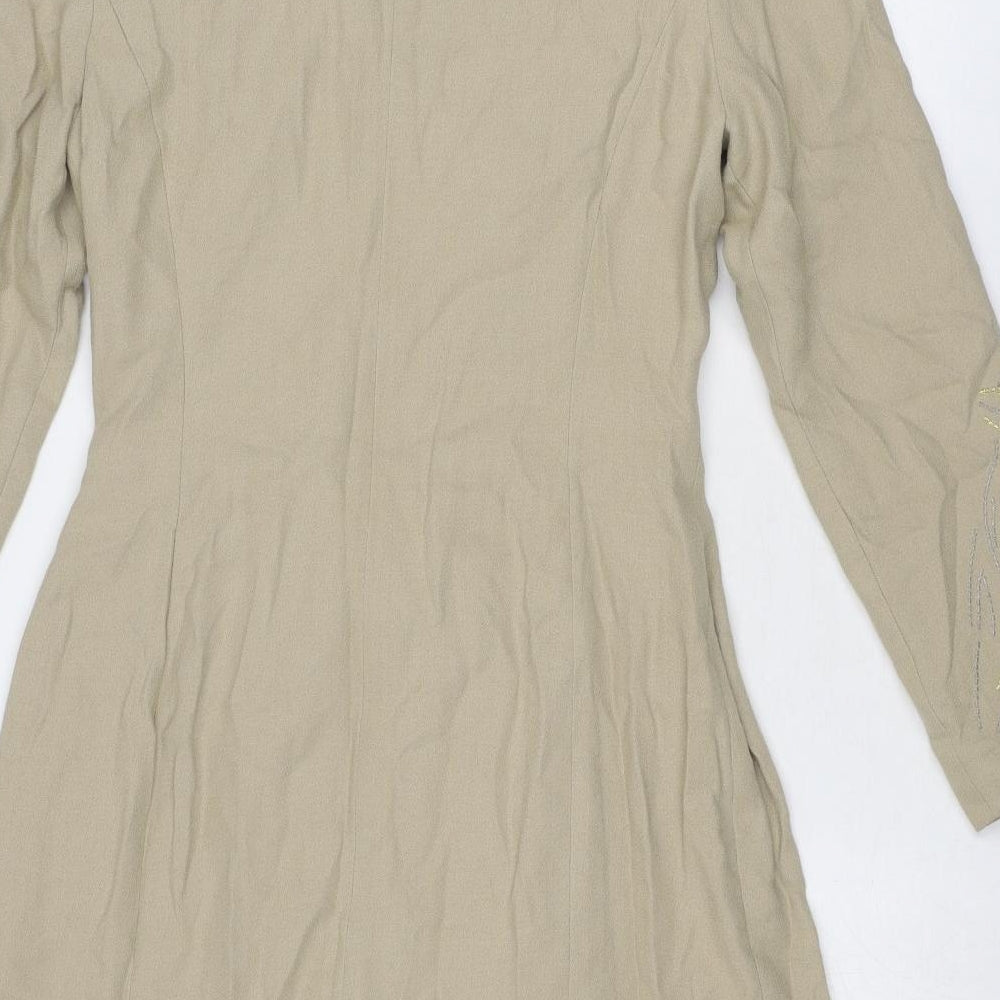 Kasper Womens Beige Polyester Jacket Dress Size 6 V-Neck Zip