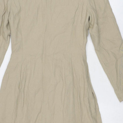 Kasper Womens Beige Polyester Jacket Dress Size 6 V-Neck Zip