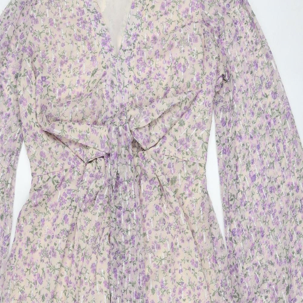 River Island Womens Pink Floral Polyester Maxi Size 10 V-Neck Pullover