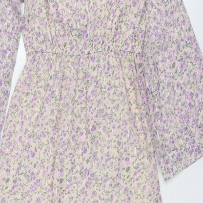River Island Womens Pink Floral Polyester Maxi Size 10 V-Neck Pullover