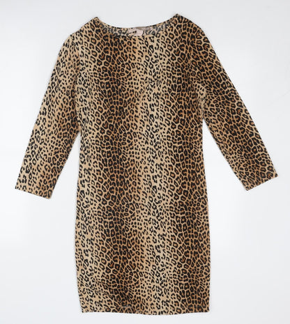 FOREVER 21 Womens Brown Animal Print Viscose A-Line Size S Round Neck Pullover - Leopard Pattern