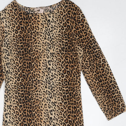 FOREVER 21 Womens Brown Animal Print Viscose A-Line Size S Round Neck Pullover - Leopard Pattern