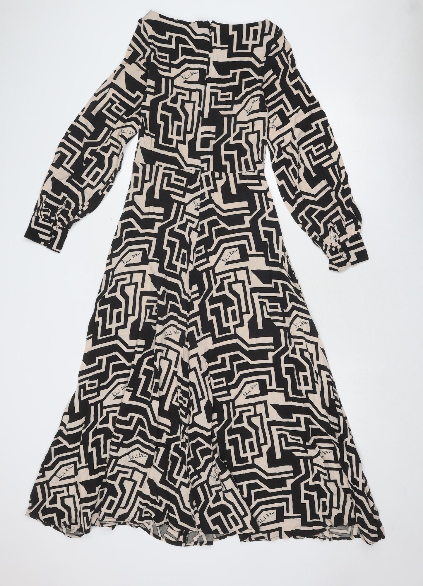 H&M Womens Black Geometric Viscose Trapeze & Swing Size 4 Boat Neck Zip - H&M X Richard Allen