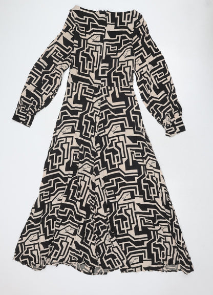 H&M Womens Black Geometric Viscose Trapeze & Swing Size 4 Boat Neck Zip - H&M X Richard Allen