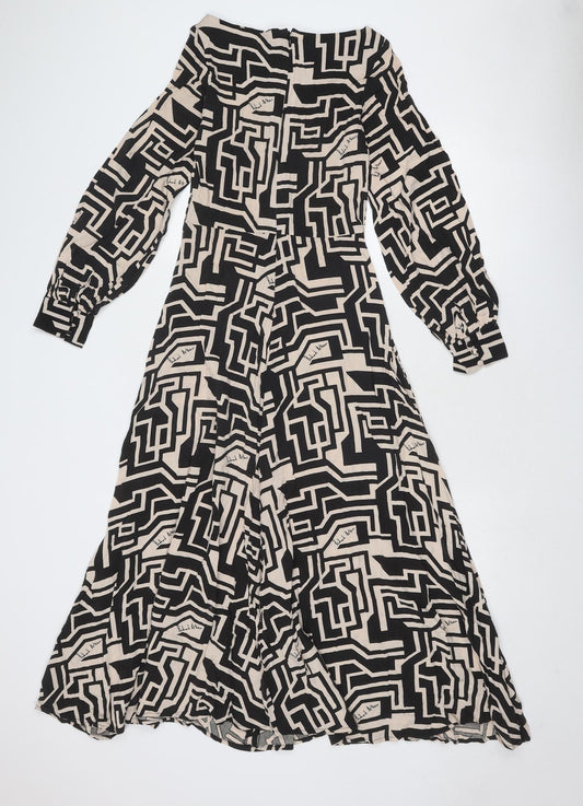 H&M Womens Black Geometric Viscose Trapeze & Swing Size 4 Boat Neck Zip - H&M X Richard Allen