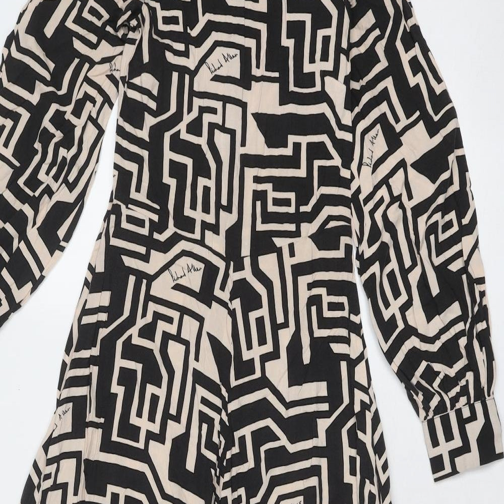 H&M Womens Black Geometric Viscose Trapeze & Swing Size 4 Boat Neck Zip - H&M X Richard Allen