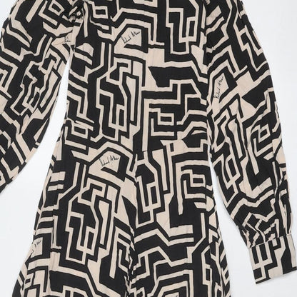H&M Womens Black Geometric Viscose Trapeze & Swing Size 4 Boat Neck Zip - H&M X Richard Allen