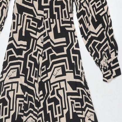 H&M Womens Black Geometric Viscose Trapeze & Swing Size 4 Boat Neck Zip - H&M X Richard Allen