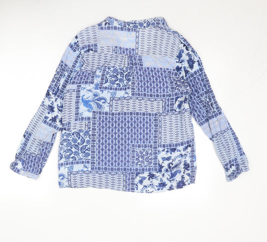 Esprit Womens Blue Paisley Viscose Basic Blouse Size 10 V-Neck