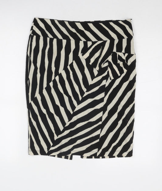 Per Una Womens Black Geometric Polyester A-Line Skirt Size 12 Zip