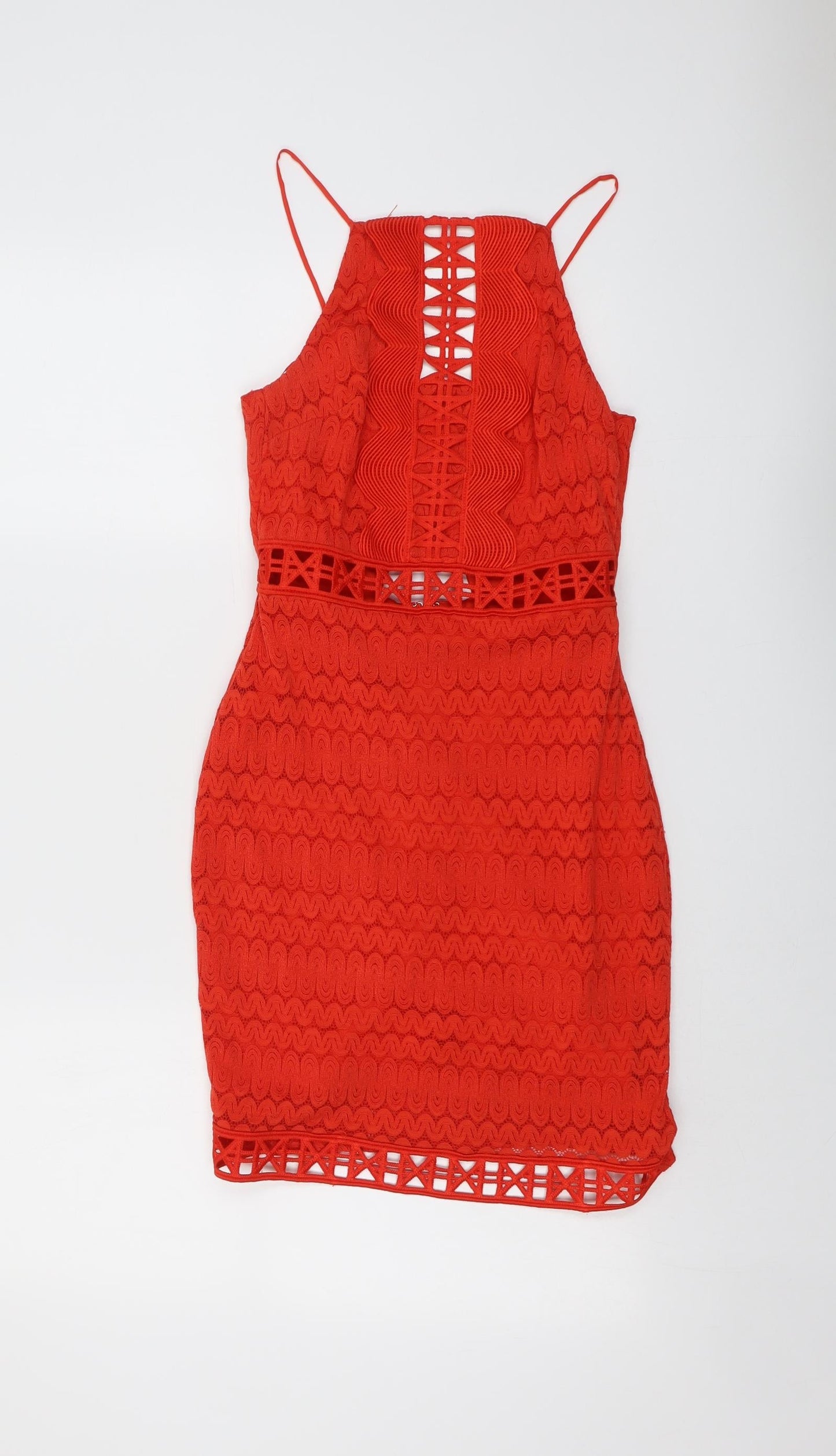 Topshop Womens Red Nylon Bodycon Size 6 Square Neck Zip