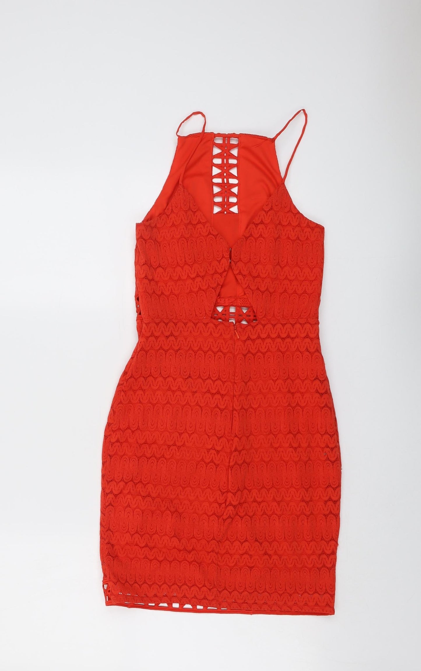 Topshop Womens Red Nylon Bodycon Size 6 Square Neck Zip