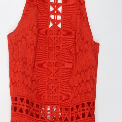 Topshop Womens Red Nylon Bodycon Size 6 Square Neck Zip