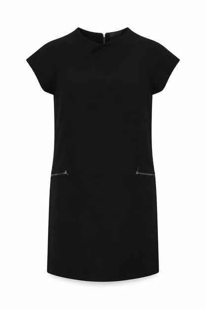 Dress Womens Black Polyester Shift Size 8 Boat Neck Zip