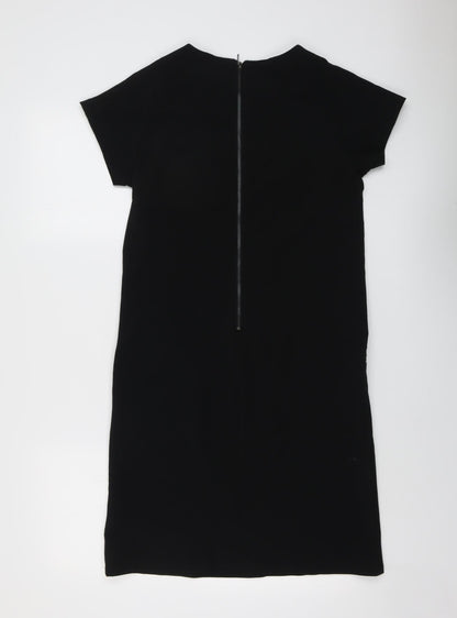 Dress Womens Black Polyester Shift Size 8 Boat Neck Zip