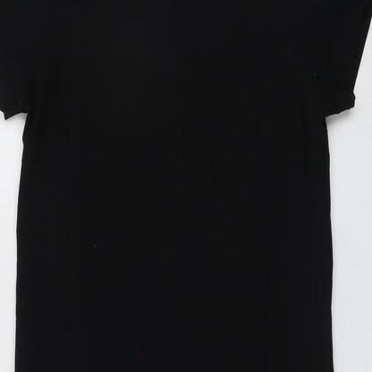 Dress Womens Black Polyester Shift Size 8 Boat Neck Zip