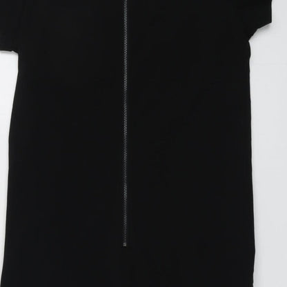 Dress Womens Black Polyester Shift Size 8 Boat Neck Zip