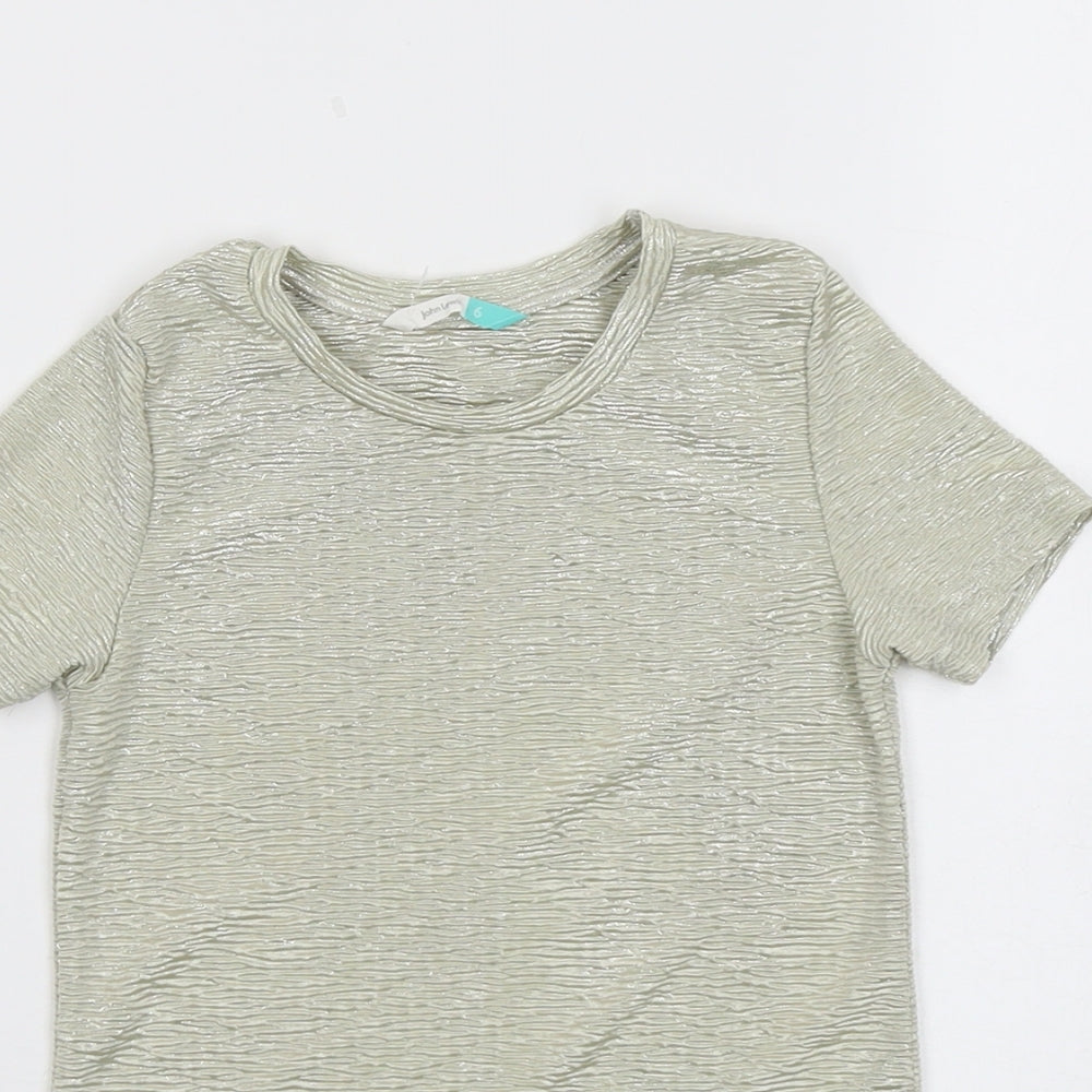 John Lewis Girls Gold Polyester Basic T-Shirt Size 6 Years Round Neck Pullover - Textured