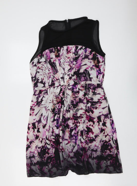 Coast Womens Multicoloured Geometric Polyester A-Line Size 14 Boat Neck Zip