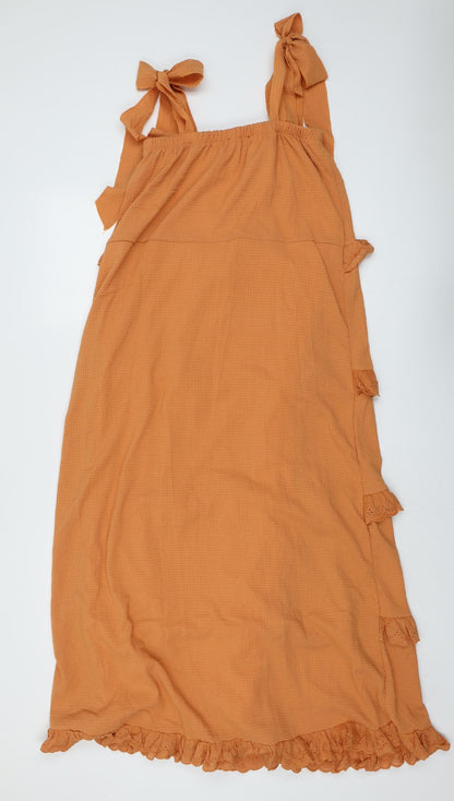 Missguided Womens Orange Polyester Tank Dress Size 6 Square Neck Pullover - Tie Shoulder Detail