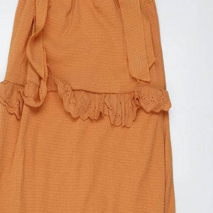 Missguided Womens Orange Polyester Tank Dress Size 6 Square Neck Pullover - Tie Shoulder Detail