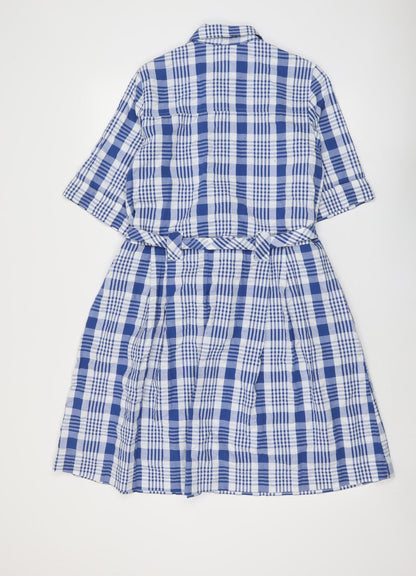 Monki Womens Blue Plaid Cotton Shirt Dress Size XS Collared Button