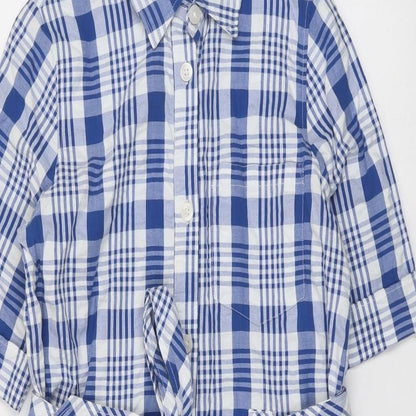 Monki Womens Blue Plaid Cotton Shirt Dress Size XS Collared Button