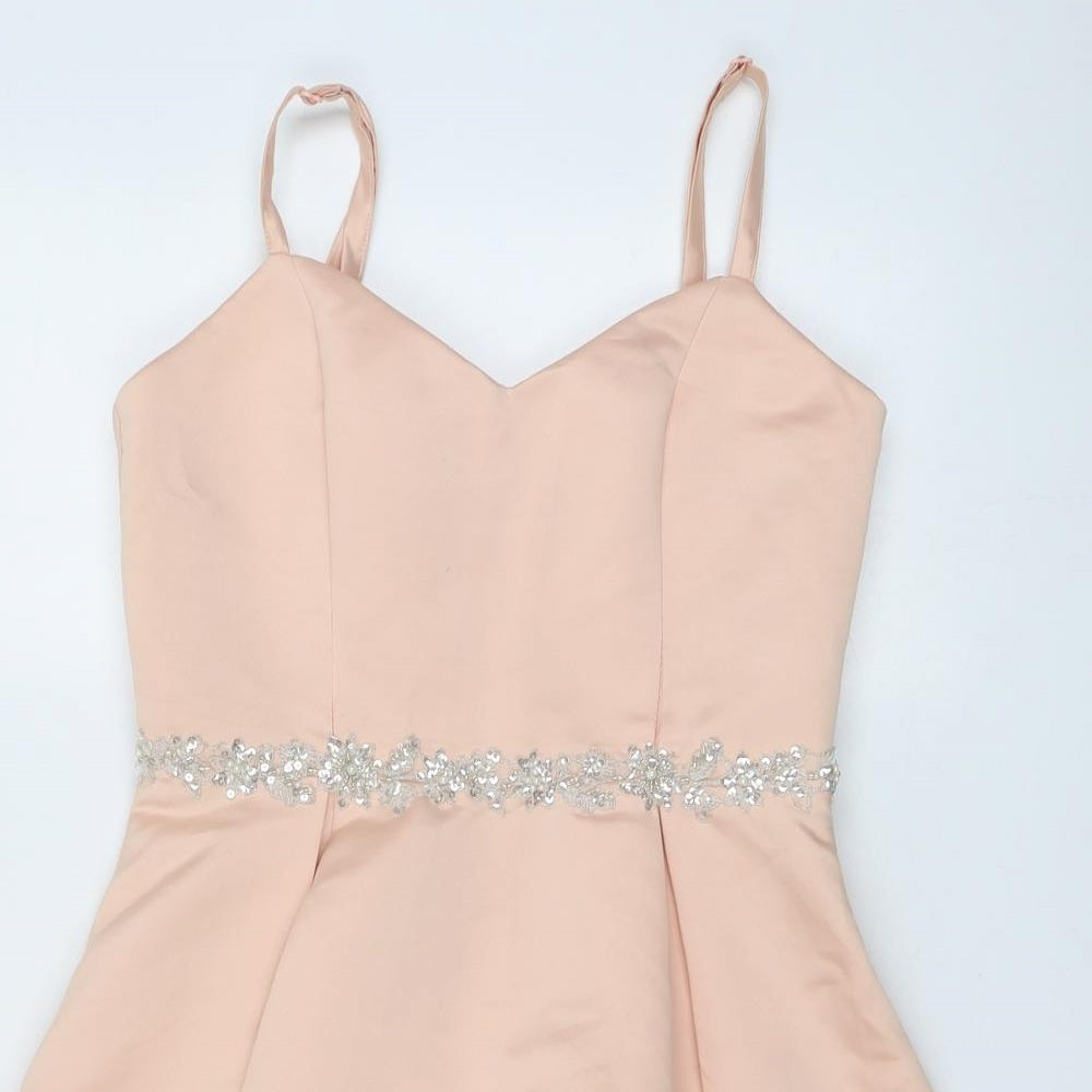 Girls On Film Womens Pink Polyester Slip Dress Size 12 V-Neck Zip - Embellished Waist