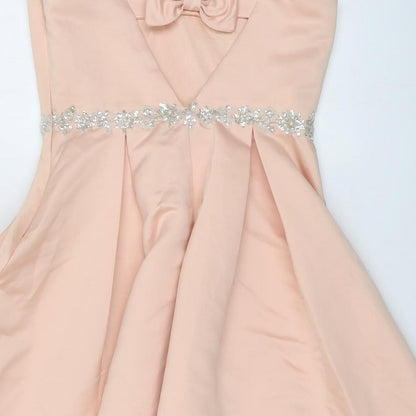 Girls On Film Womens Pink Polyester Slip Dress Size 12 V-Neck Zip - Embellished Waist