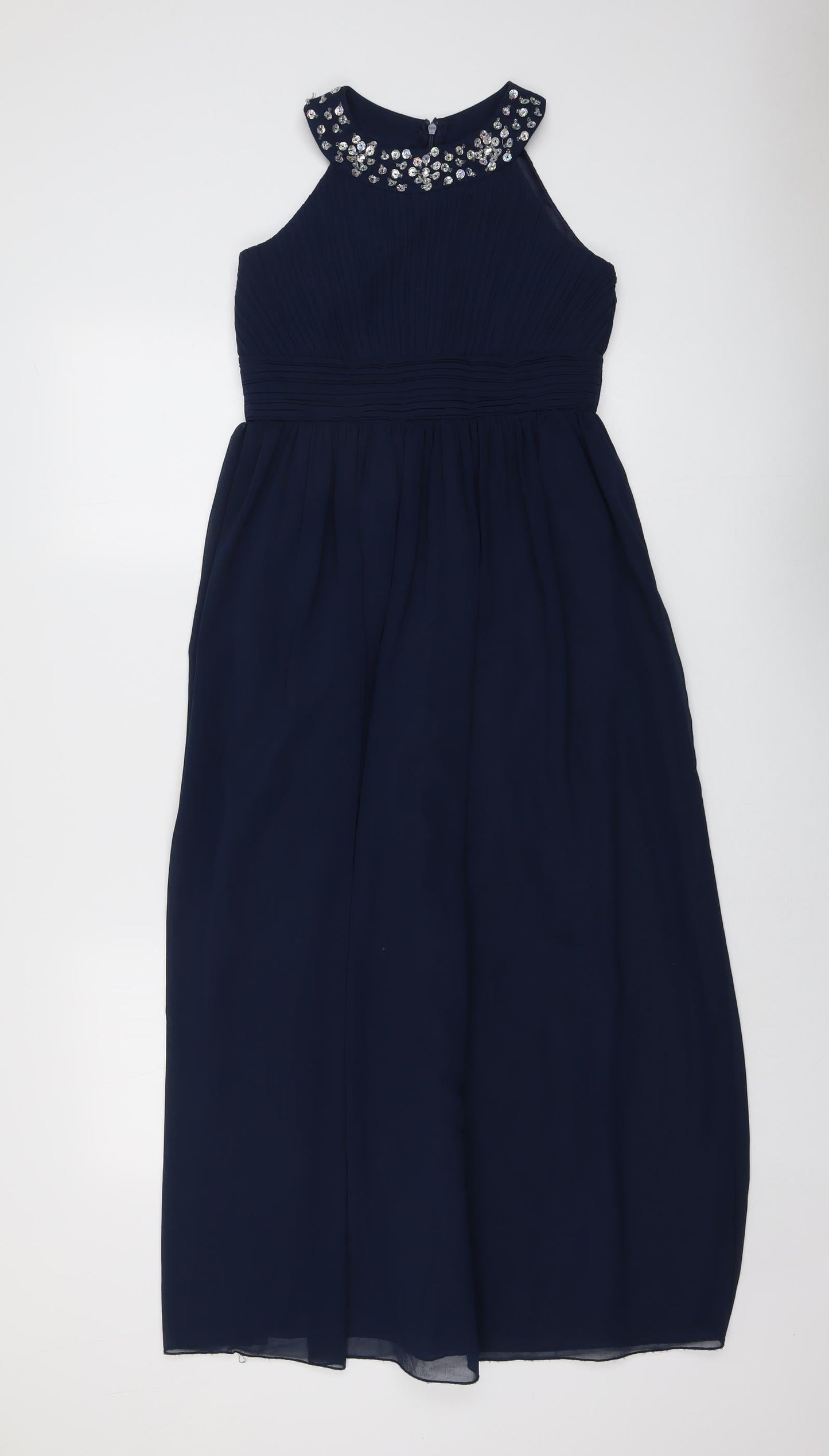 Iefiel Womens Blue Polyester Ball Gown Size 2XS Round Neck Zip - Embellished Neckline