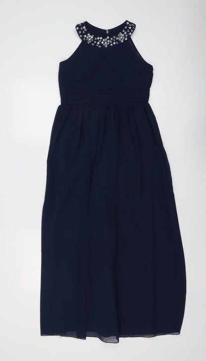 Iefiel Womens Blue Polyester Ball Gown Size 2XS Round Neck Zip - Embellished Neckline