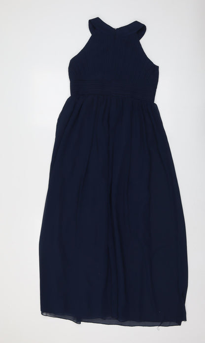 Iefiel Womens Blue Polyester Ball Gown Size 2XS Round Neck Zip - Embellished Neckline