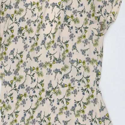 New Look Womens Beige Floral Polyester A-Line Size 8 V-Neck Tie - Wrap Style