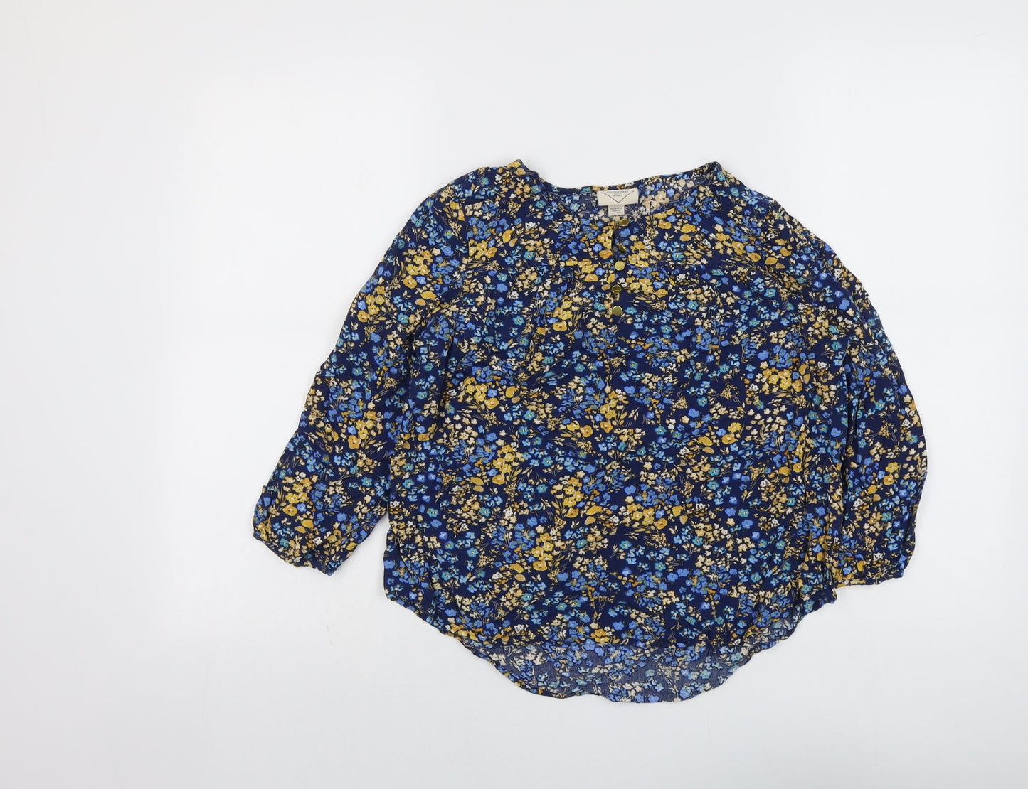 S'John's Bay Womens Blue Floral Viscose Basic Blouse Size S Round Neck