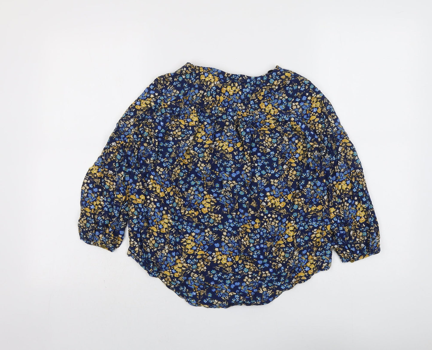 S'John's Bay Womens Blue Floral Viscose Basic Blouse Size S Round Neck