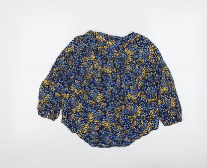 S'John's Bay Womens Blue Floral Viscose Basic Blouse Size S Round Neck
