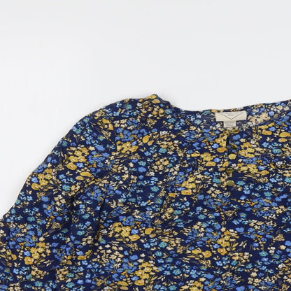 S'John's Bay Womens Blue Floral Viscose Basic Blouse Size S Round Neck