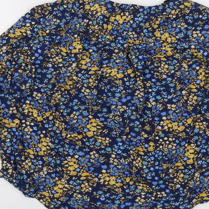 S'John's Bay Womens Blue Floral Viscose Basic Blouse Size S Round Neck