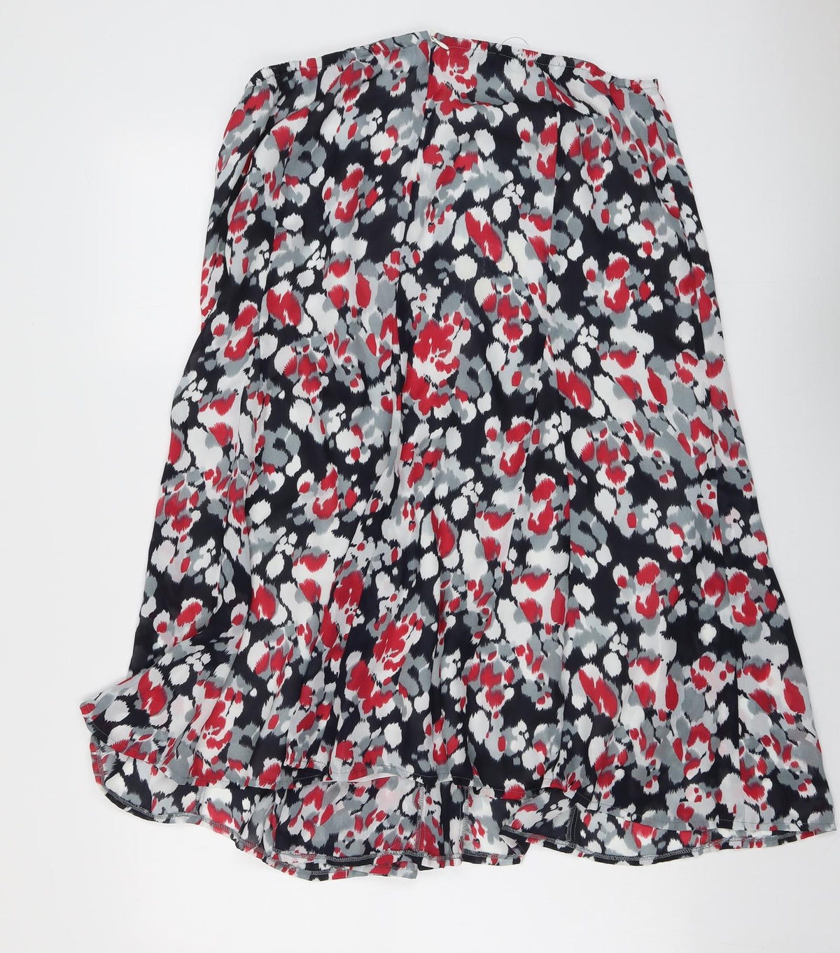 Back view of Oscar B. women’s multicoloured geometric polyester swing skirt, size UK 20, zip