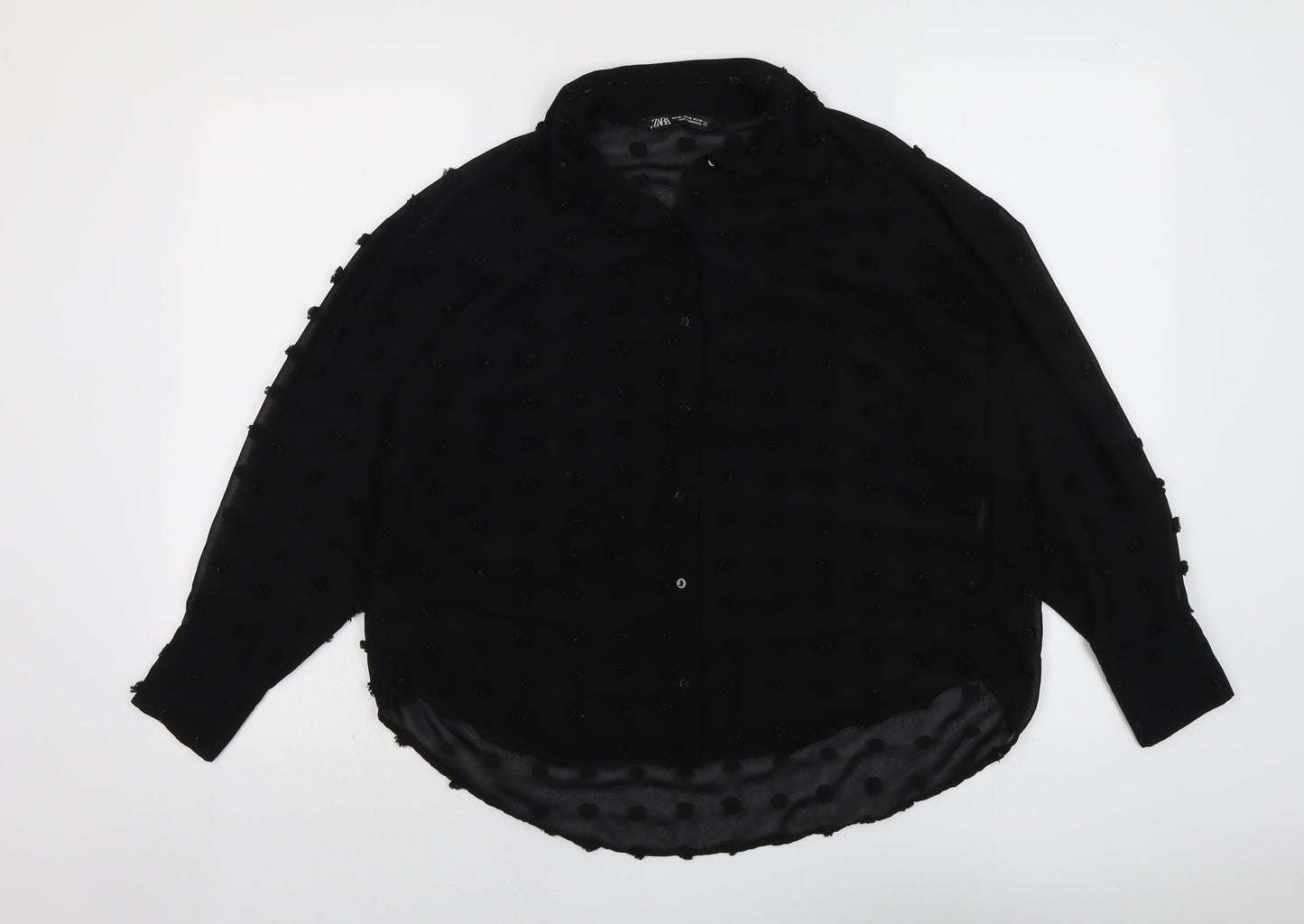 Womens UK Size XS Zara Black Basic Button-Up