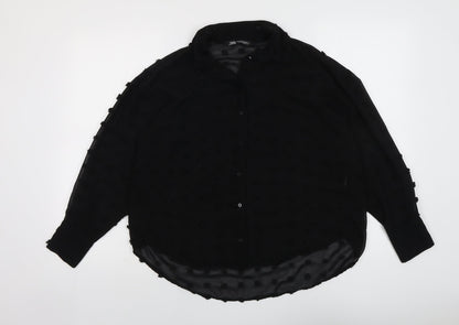 Womens UK Size XS Zara Black Basic Button-Up