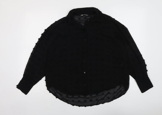 Womens UK Size XS Zara Black Basic Button-Up