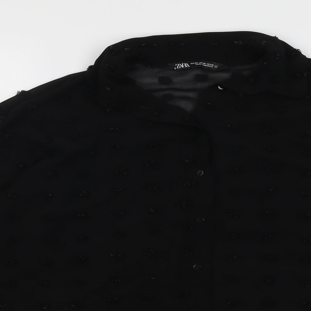 Womens UK Size XS Zara Black Basic Button-Up