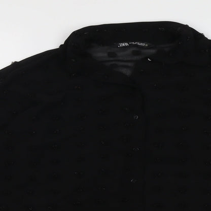 Womens UK Size XS Zara Black Basic Button-Up