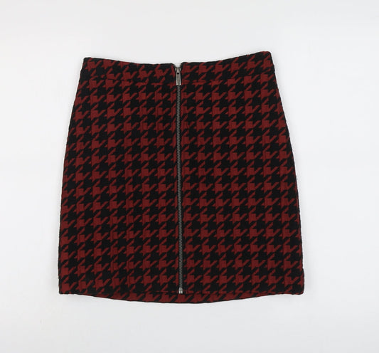 NEXT Womens Red Geometric Polyester A-Line Skirt Size 8 Zip