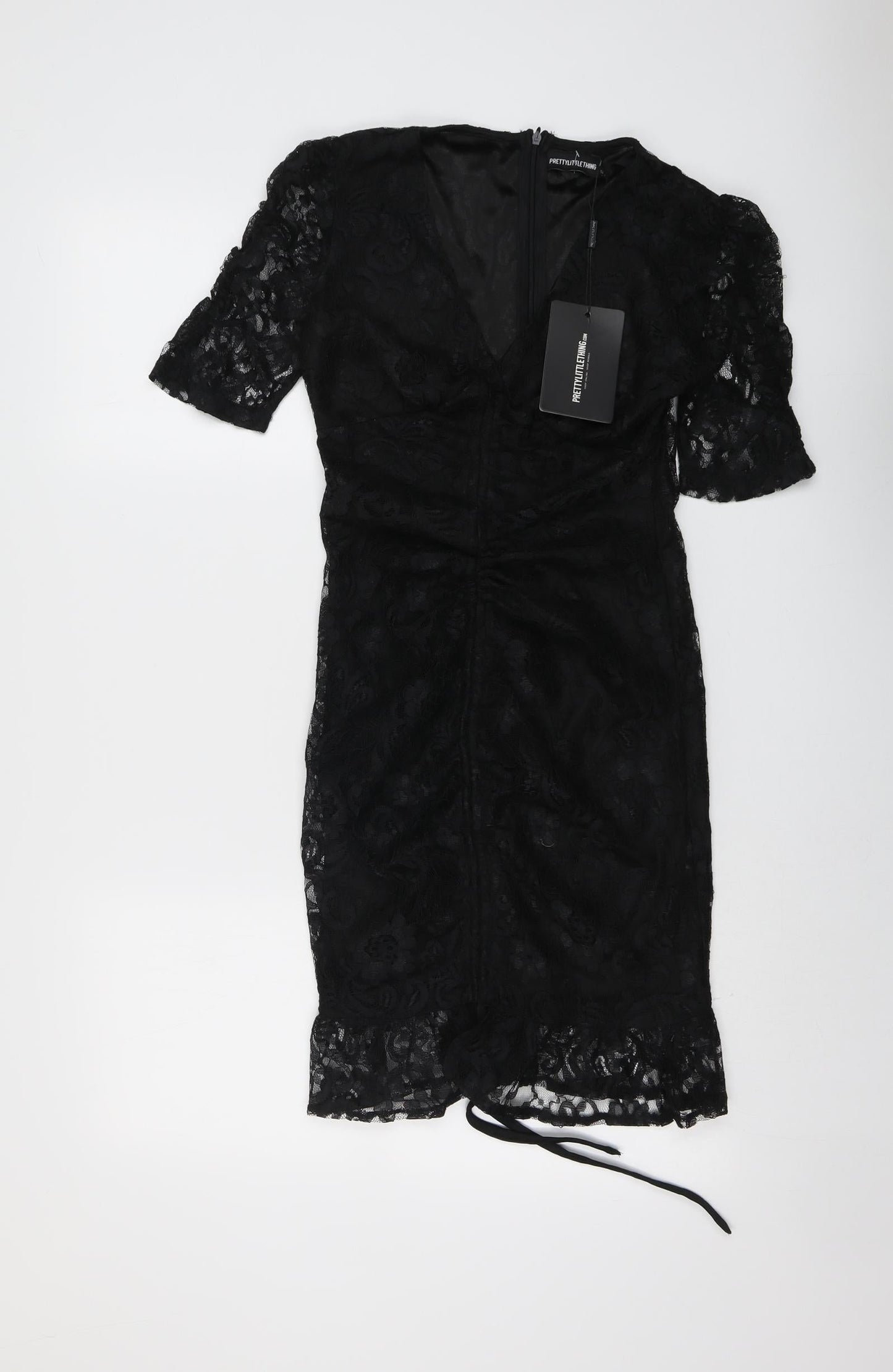 PRETTYLITTLETHING Womens Black Polyester Bodycon Size 6 V-Neck Zip